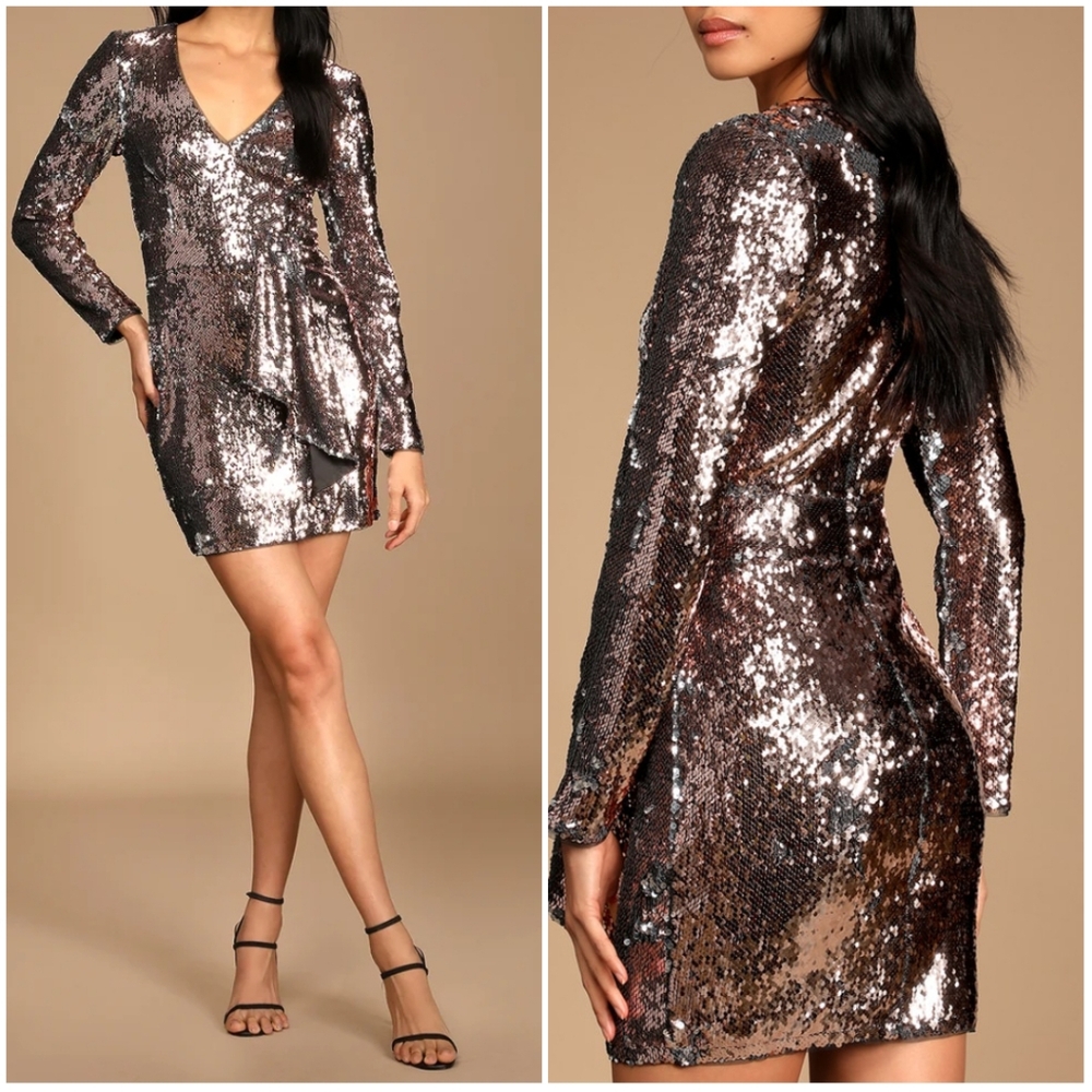 Lulus Rose Gold Multi Reversible Sequin Dress